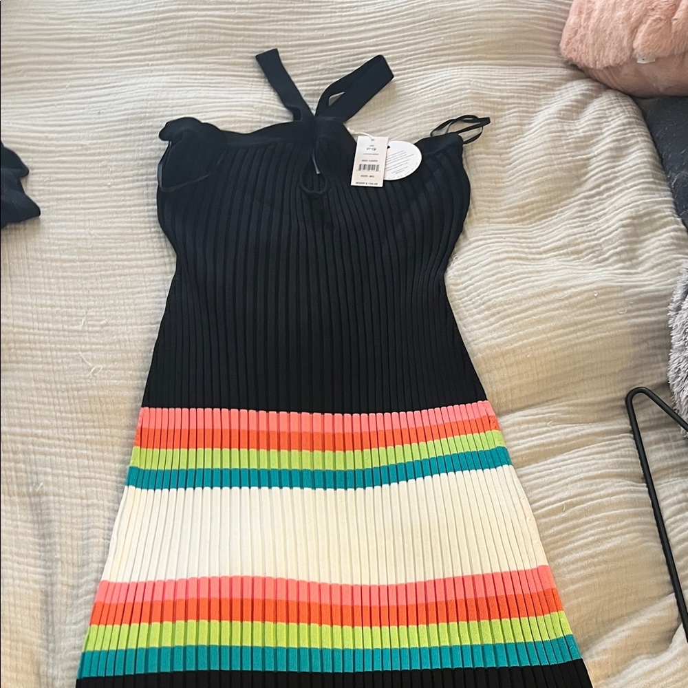 PQ Swim Black Multicolor Striped Maxi Dress